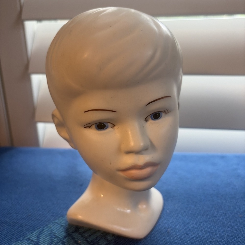 Vintage 1969 Holland Mold Porcelain Boy Head Statue Painted Features 7" Signed